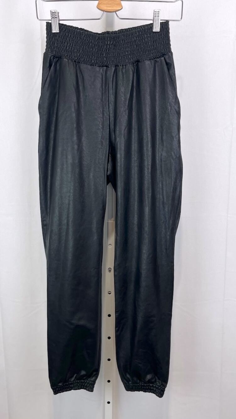 COMMANDO Faux Leather Smocked Waist Jogger Pants Pull On Pockets Black Size S